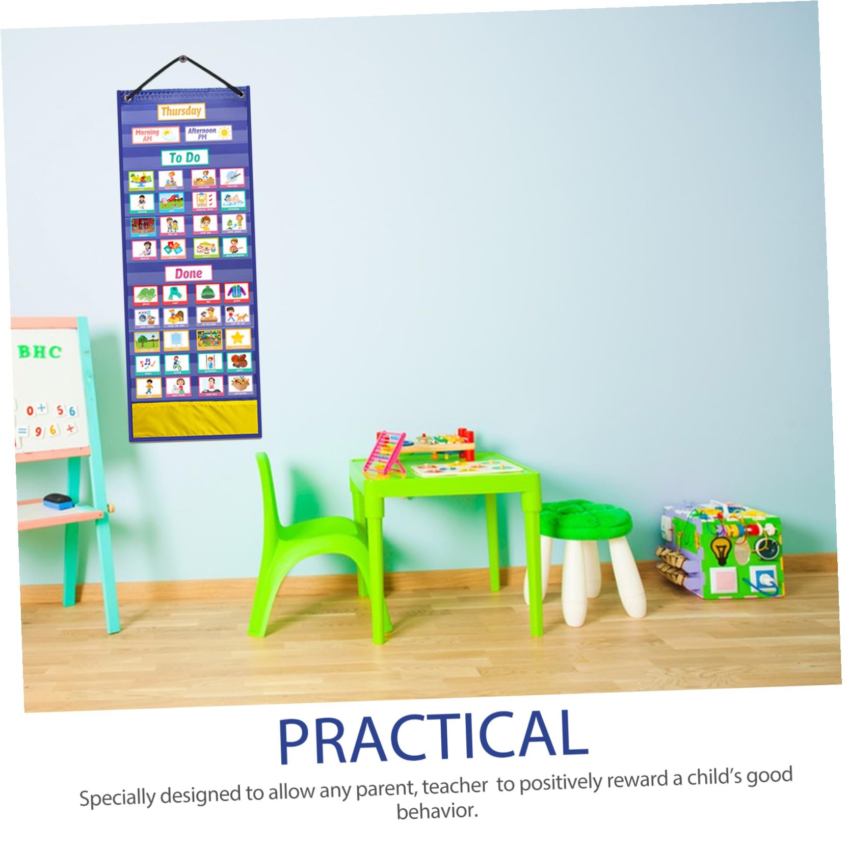 Baluue Calendario Visual para Niños de Poliéster y Pvc Tabla de Rutinas Diarias y Recompensas de Comportamiento Adecuado para Uso en Casa y Escuela