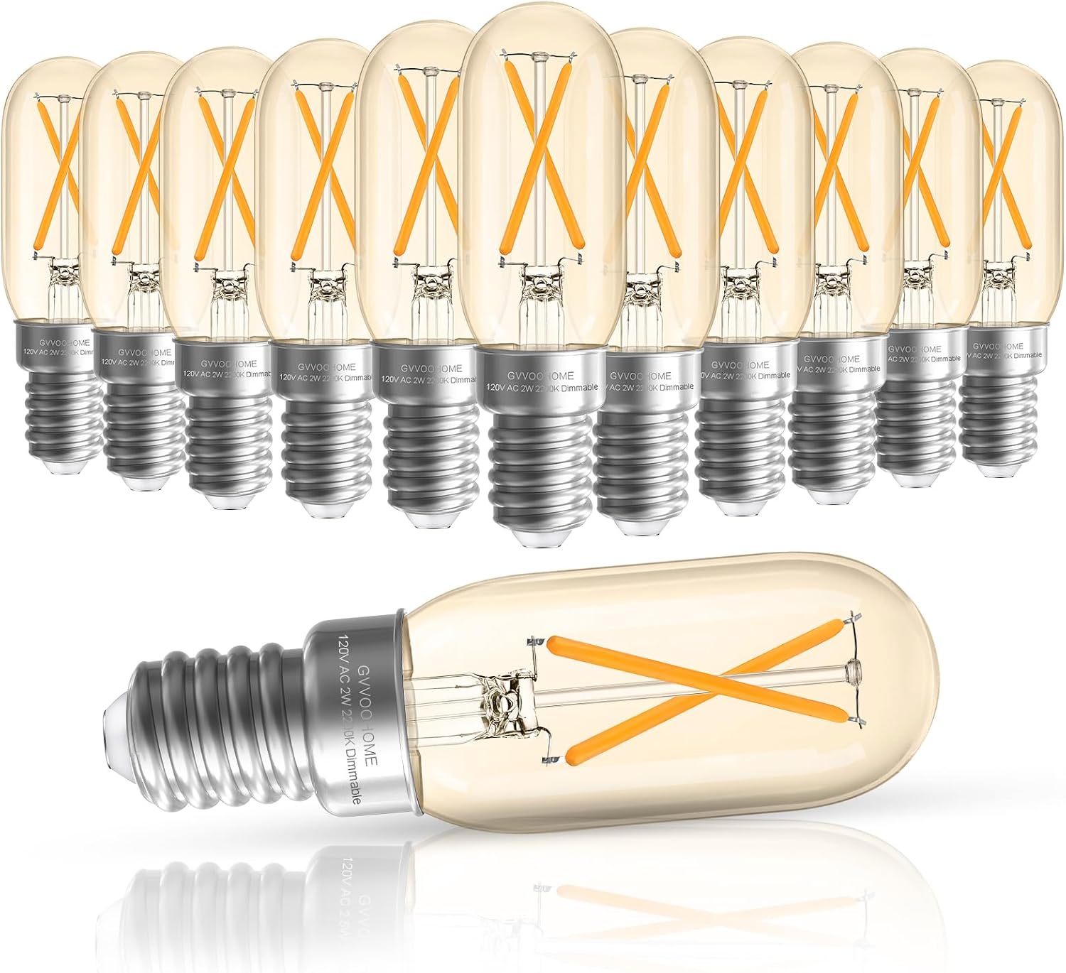 GvvooHome Dimmable T6 led Bulb 2200K Amber Warm, 2W, 25 watt Equivalent, Candelabra LED Light Bulbs, E12 Candelabra Bulb for Chandeliers, Ceiling Fan, 90+CRI 250LM, 12 Pack
