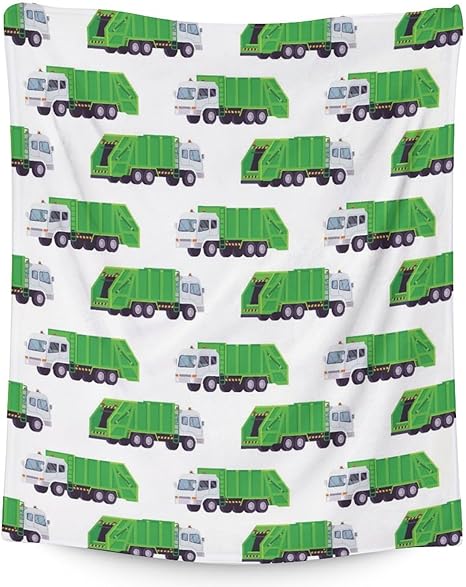 Mercuryelf Garbage Truck Blanket Gift - 50x60 Inches Modern Throw Blankets for Kids - White Soft, Fuzzy & Warm Throws for Living Room, Sofa