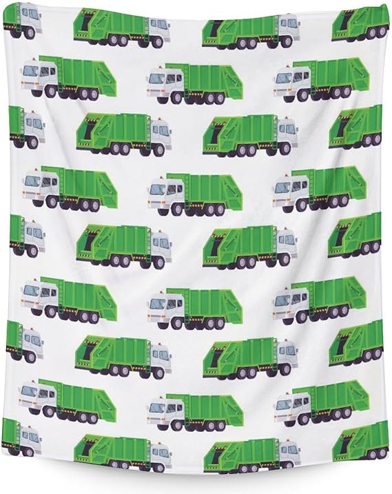 Mercuryelf Garbage Truck Blanket Gift - 50x60 Inches Modern Throw Blankets for Kids - White Soft, Fuzzy & Warm Throws for Living Room, Sofa