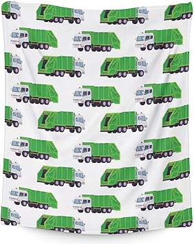 Mercuryelf Garbage Truck Blanket Gift - 50x60 Inches Modern Throw Blankets for Kids - White Soft, Fuzzy & Warm Throws for Living Room, Sofa