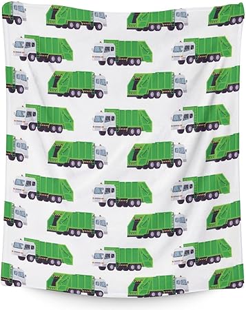 Mercuryelf Garbage Truck Blanket Gift - 50x60 Inches Modern Throw Blankets for Kids - White Soft, Fuzzy & Warm Throws for Living Room, Sofa