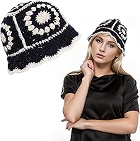 Ishua Crochet Bucket Hat for Women - Floral Knitted Breathable Bucket Hat, UV Protection, One Size Fits Most Outdoor Fashion