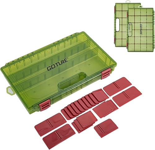 Miniatura 15 de Goture Organizador de caja de aparejos de pesca, caja organizadora de pesca transparente con regla de medición, divisores ajustables, pestillos C -