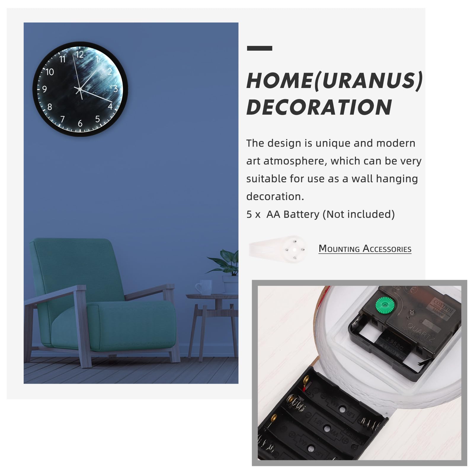 HOMSFOU Reloj de Pared Decorativo con Voz, Nocturno, Vidrio y Plástico