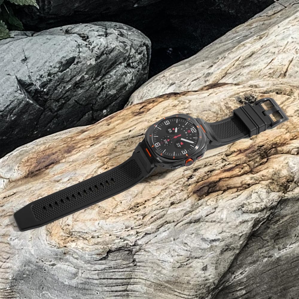 Rubber Band Compatible with Samsung Galaxy Watch Ultra 47mm(2025/2024) for Men, Wide Rugged Durable Silicone Strap with Stainless Steel Adapter