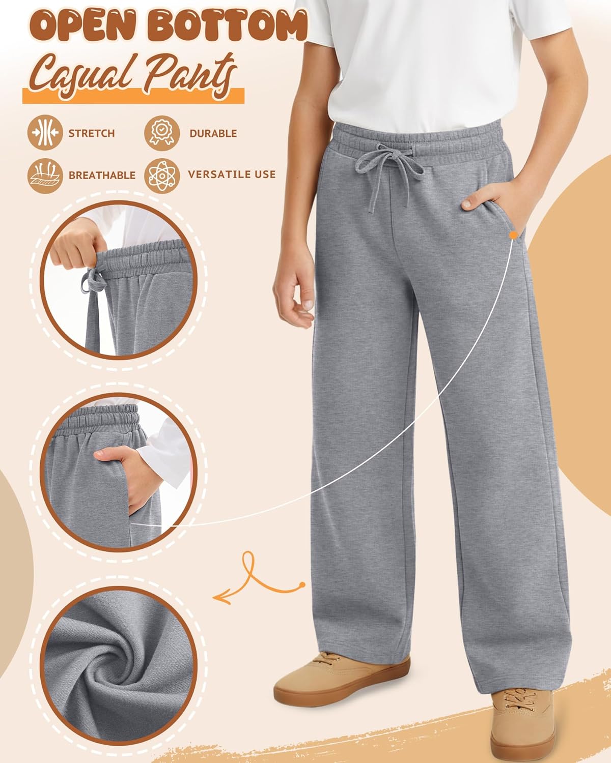 4 Pack Boys Baggy Sweatpants Straight Leg Open Bottom Casual Pants Basic Elastic Waist Athletic Kids Joggers - Image 4