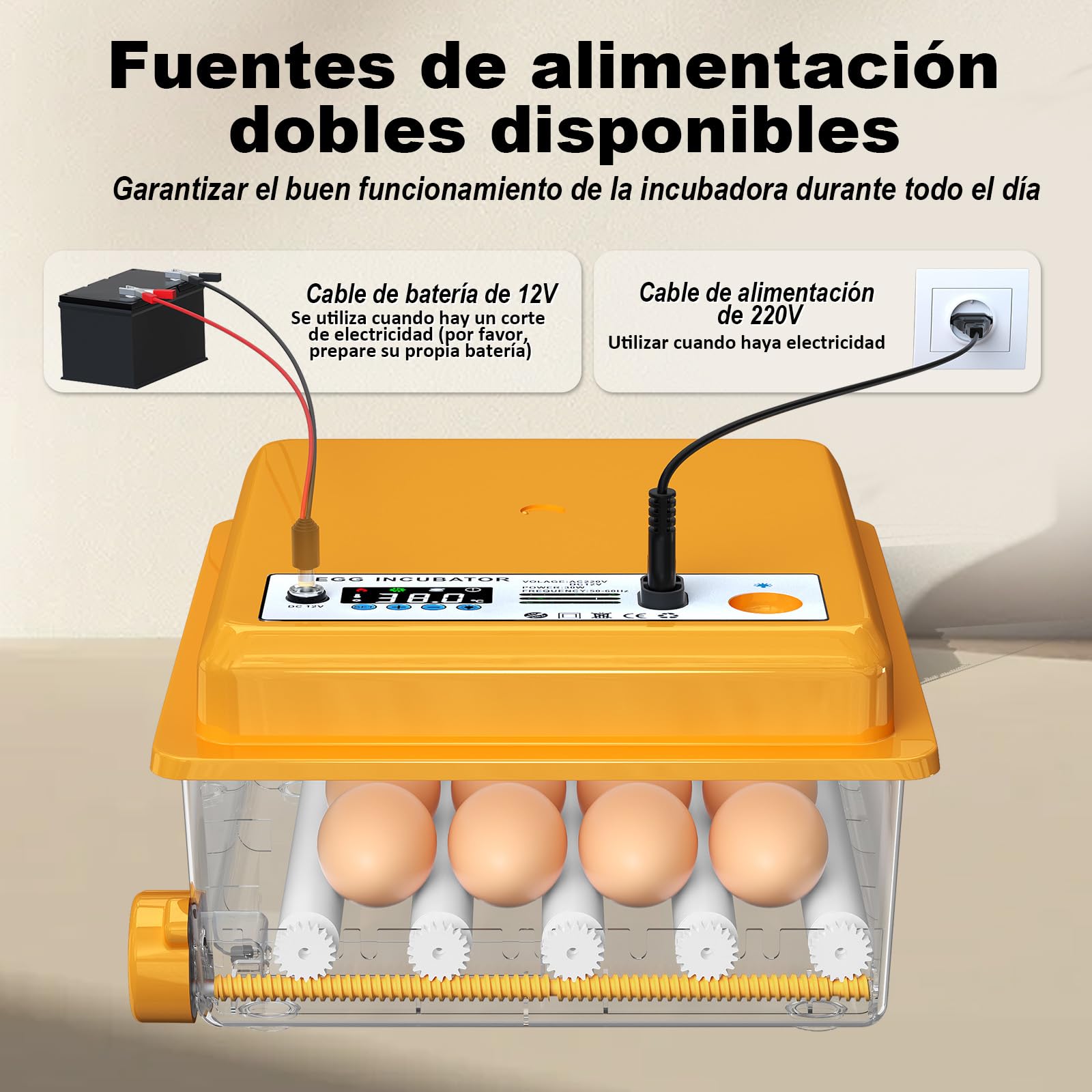 Incubadora Huevos Gallina con Control de Temperatura y Rotación Automática para 16 Huevos, Incubadora de Huevos Automática con Rodillos Ajustables y Adición Automática de Agua