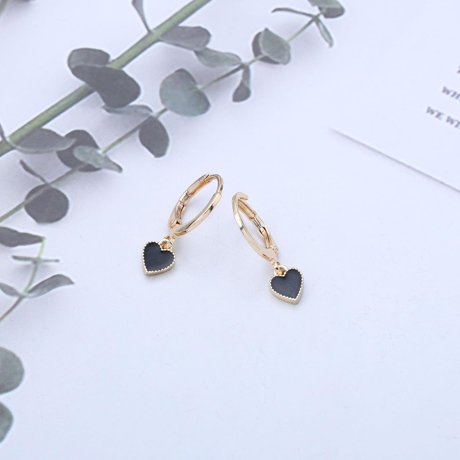 Boho Onyx Heart Drop Earrings Vintage Hearts Dangle Hoop Earring Black Gemstone Heart Love Earrings Small Love Hearts Earring for Women - Image 4