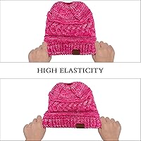 Vista 5 de Rosoz 1&2 Packs Ponytail Beanie for Women,Winter Warm Beanie Tail Soft Stretch Cable Knit Messy High Bun Hat