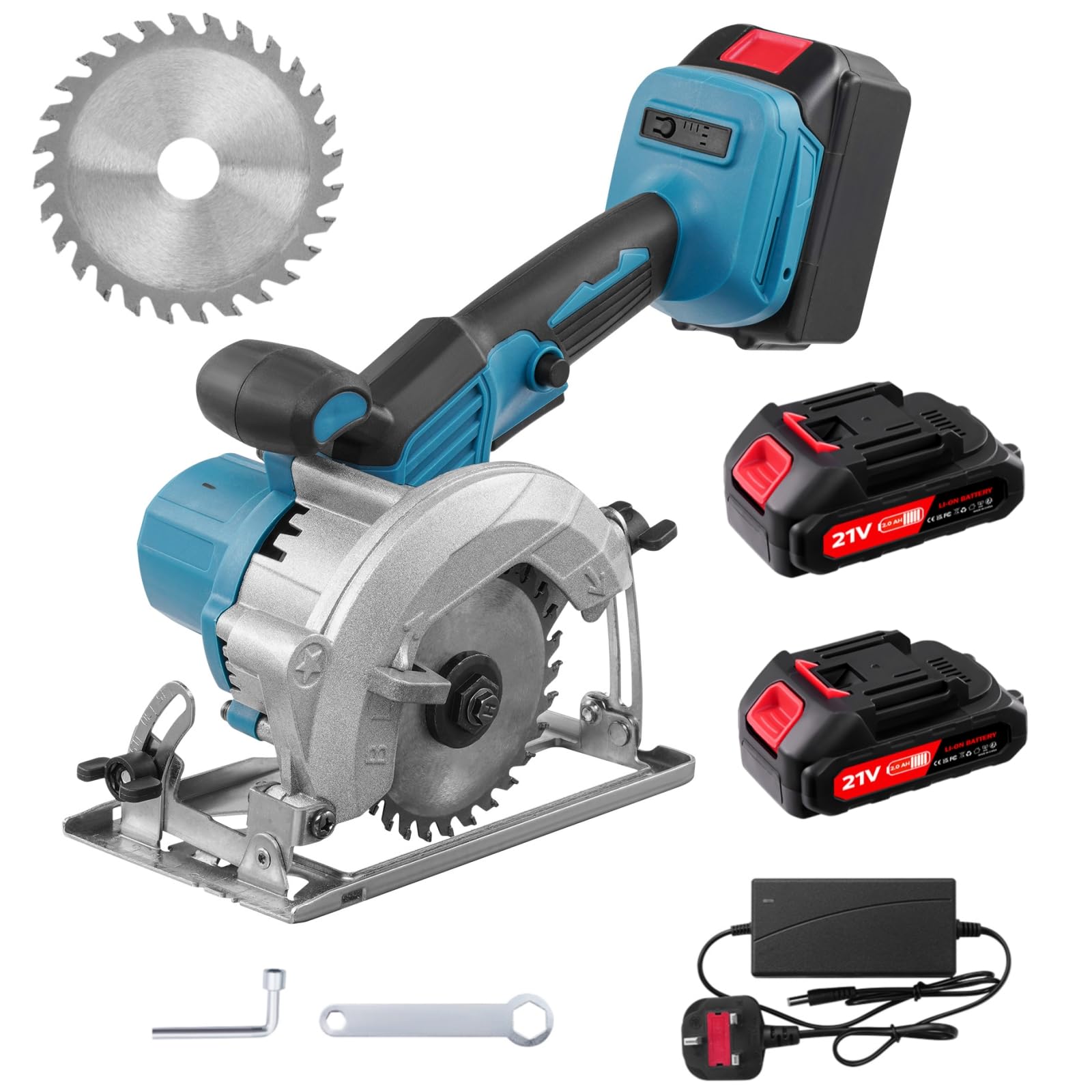 18V Cordless Circular Saw, 3000W 7000RPM Compact Electric Circular Saws with 2 Battery, Maximum Cutting Depth 36MM (50°) 40MM (90°), Mini Saw for Wood, Soft Metal, Tile, Plastic Corded