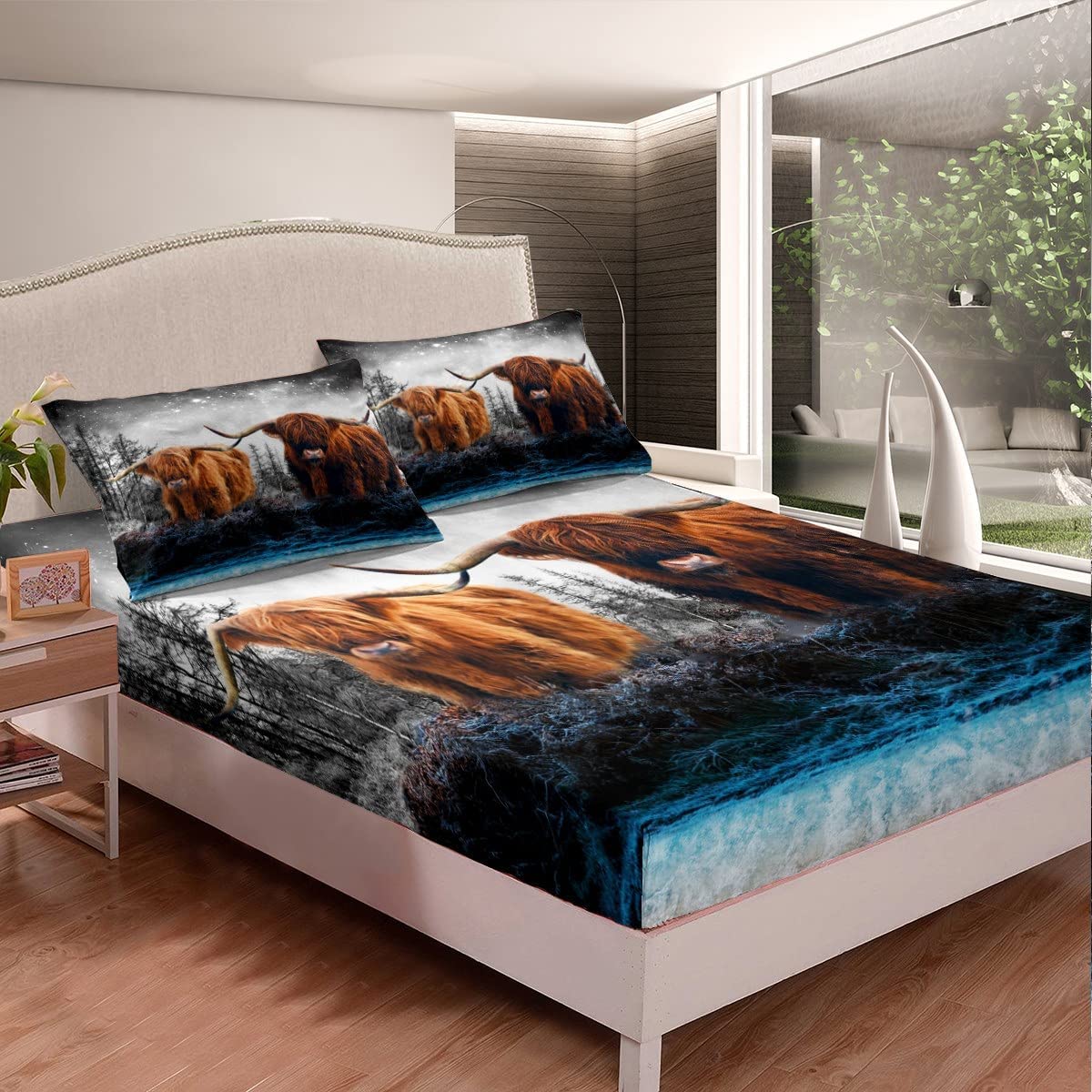 Highland Cow Bed Set Highland Cattle Bed Sheets for Kids Boys Girls Farm Animal Sheet Set Soft Durable Bedding Sheets Single Size - Image 2