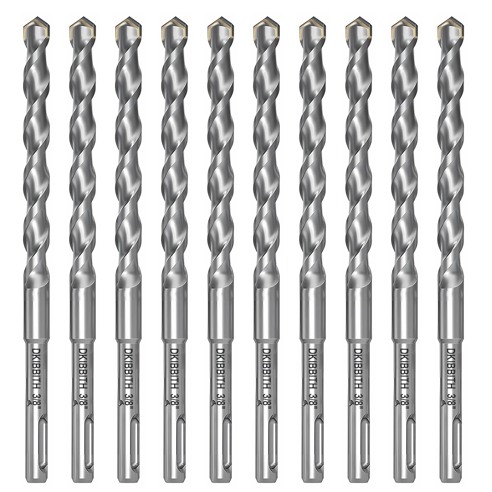 10-Piece 3/8" SDS Plus Drill Bits Rotary Hammer Drill Bit Set, Carbide Tipped for Drilling Concrete Cement Porcelain Tiles Ceramic Pots Stone Brick,