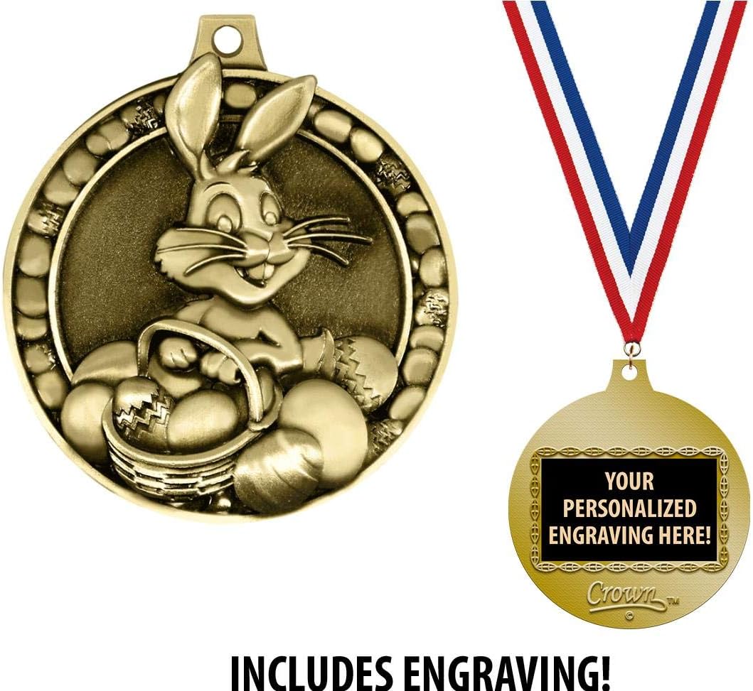 Easter Medals, 2" Gold Easter Bunny Egg Hunt Medal Award with Free Custom Engraving Prime
