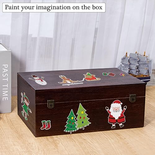 Miniatura 5 de Caja de almacenamiento de madera con tapa con bisagras y cierre frontal, caja de almacenamiento de madera grande de 14 x 9.4 x 5.9 pulgadas, cajas