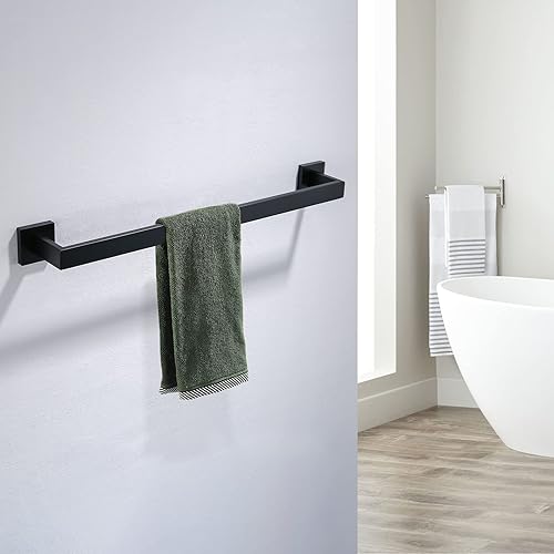 Miniatura 7 de TQKAG Barra de toalla individual negra de acero inoxidable montado en la pared para toallas de baño de acero inoxidable para colgar toallas de