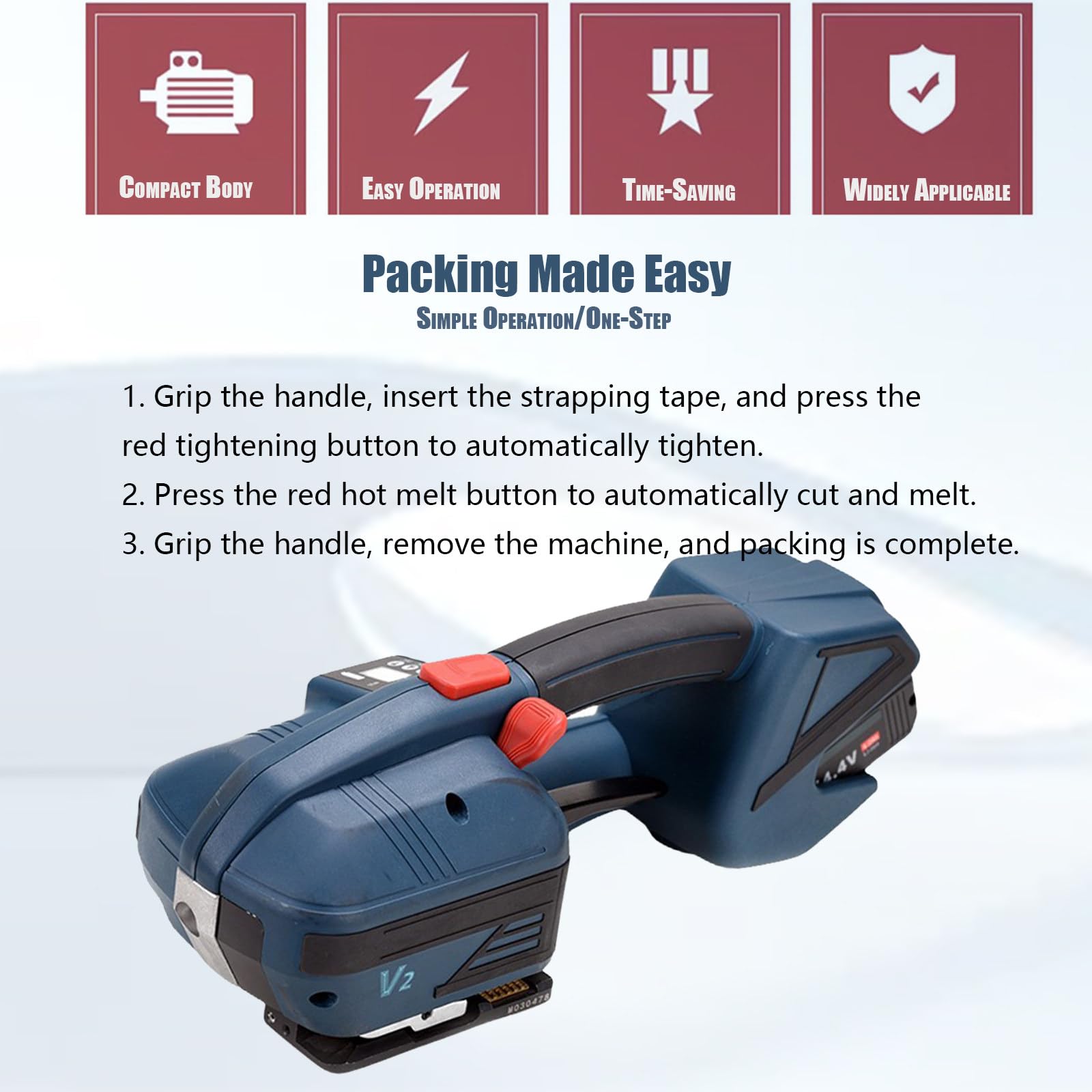 Cercleuse Électrique Portative, Cercleuse à Fusion à Chaud avec Batterie 4000mah, Cercleuse d'emballage Automatique, écran de Contrôle LCD pour Cerclage d'emballage