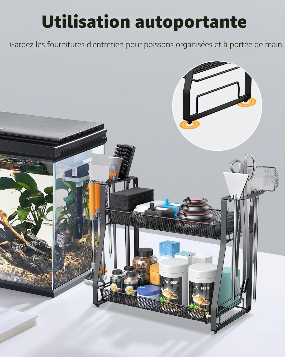 Pawfly Organisateur Outils Aquarium Accessoire Métal Démontable Rangement Outils Aquascaping pour Terrariums Bacs à Crevettes et Aquariums Plantés Support Outils Entretien Aquarium Étagère