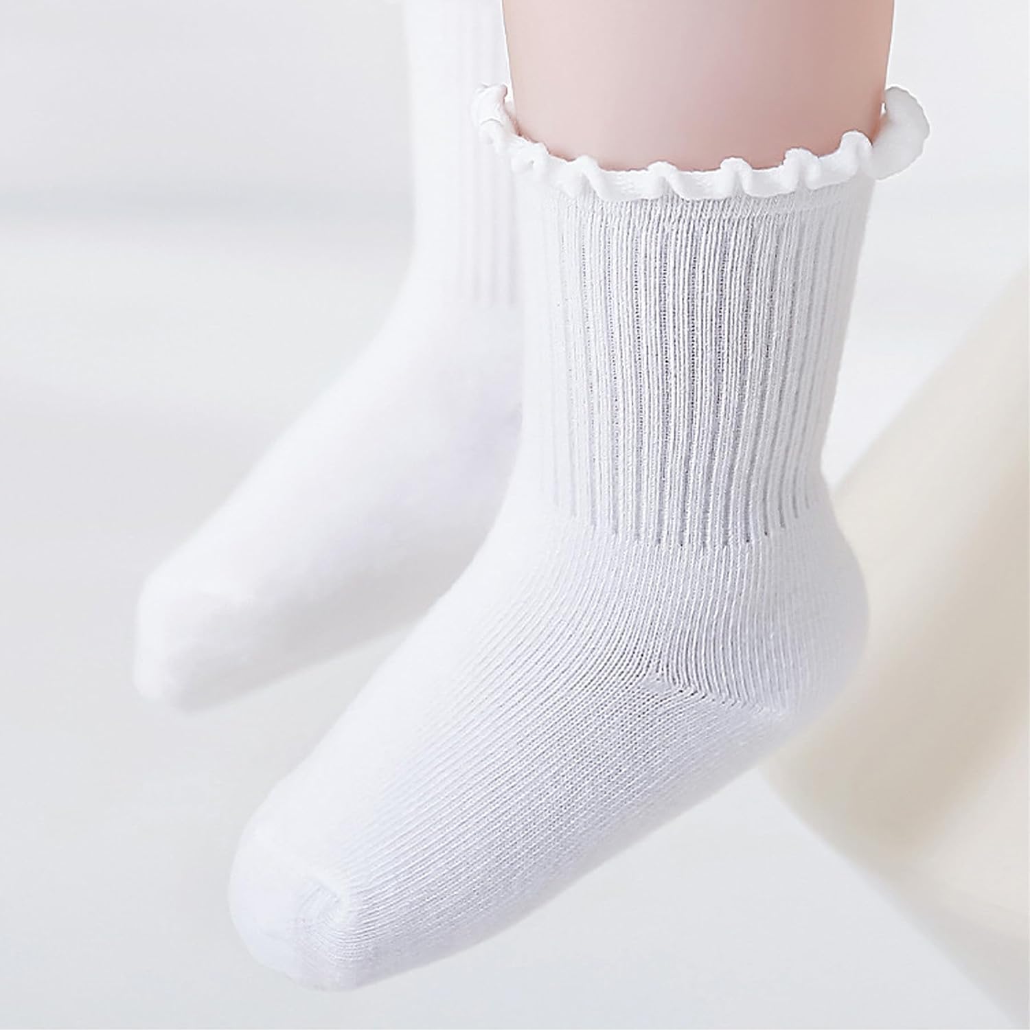 Baby Toddler Non-skid Socks with Non-slip Grips Ruffle Crew Socks for Girls Infants Newborns 6 Pairs