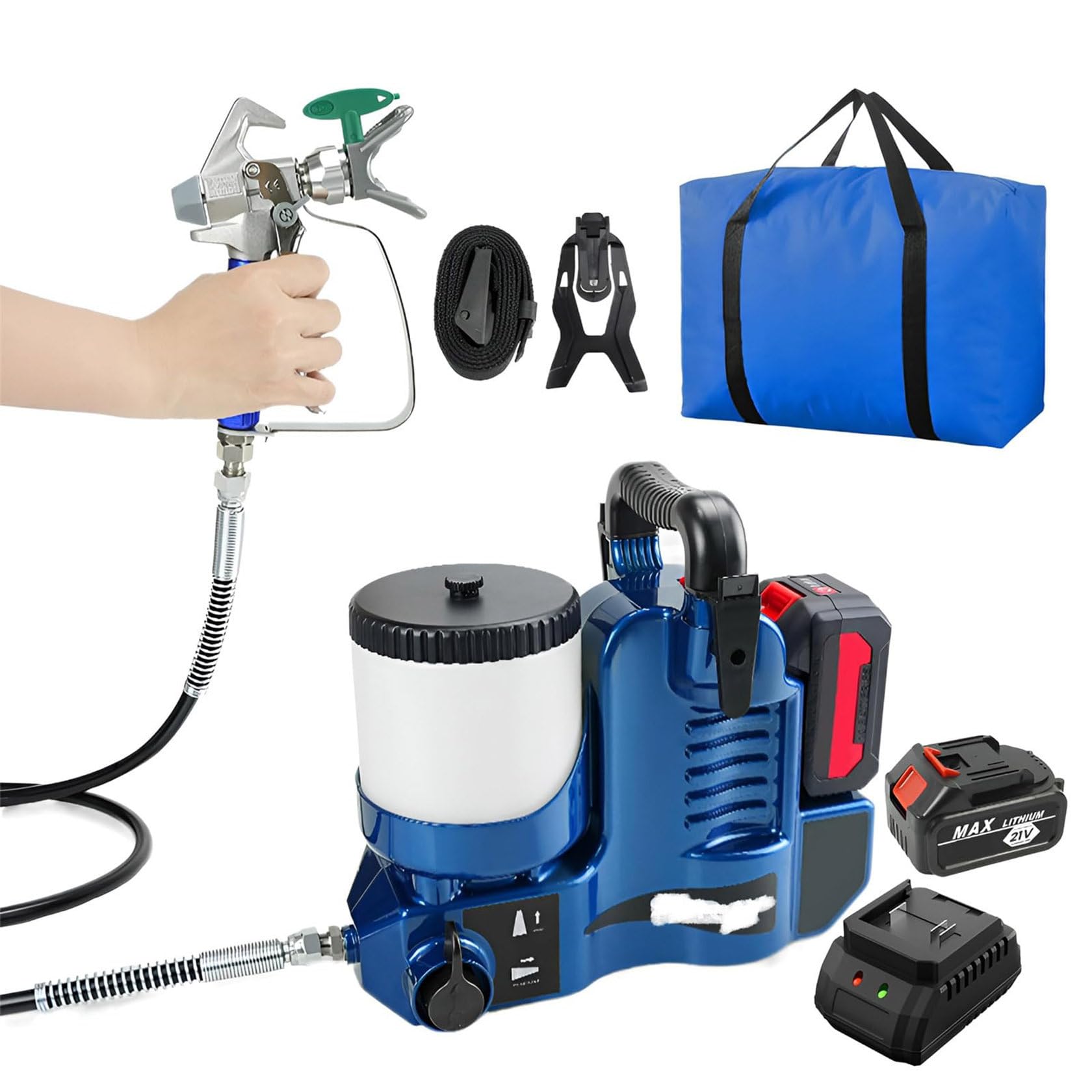 Zhixumm Multicolor 1.2-Liter Portable Airless Paint Sprayer, 500W Cordless Airless Spraying Machine, 1.1L/Min High Pressure Paint Sprayer With 21V Lithium Battery, 6-Speed Adjustablefor Latex Paints Lacquers