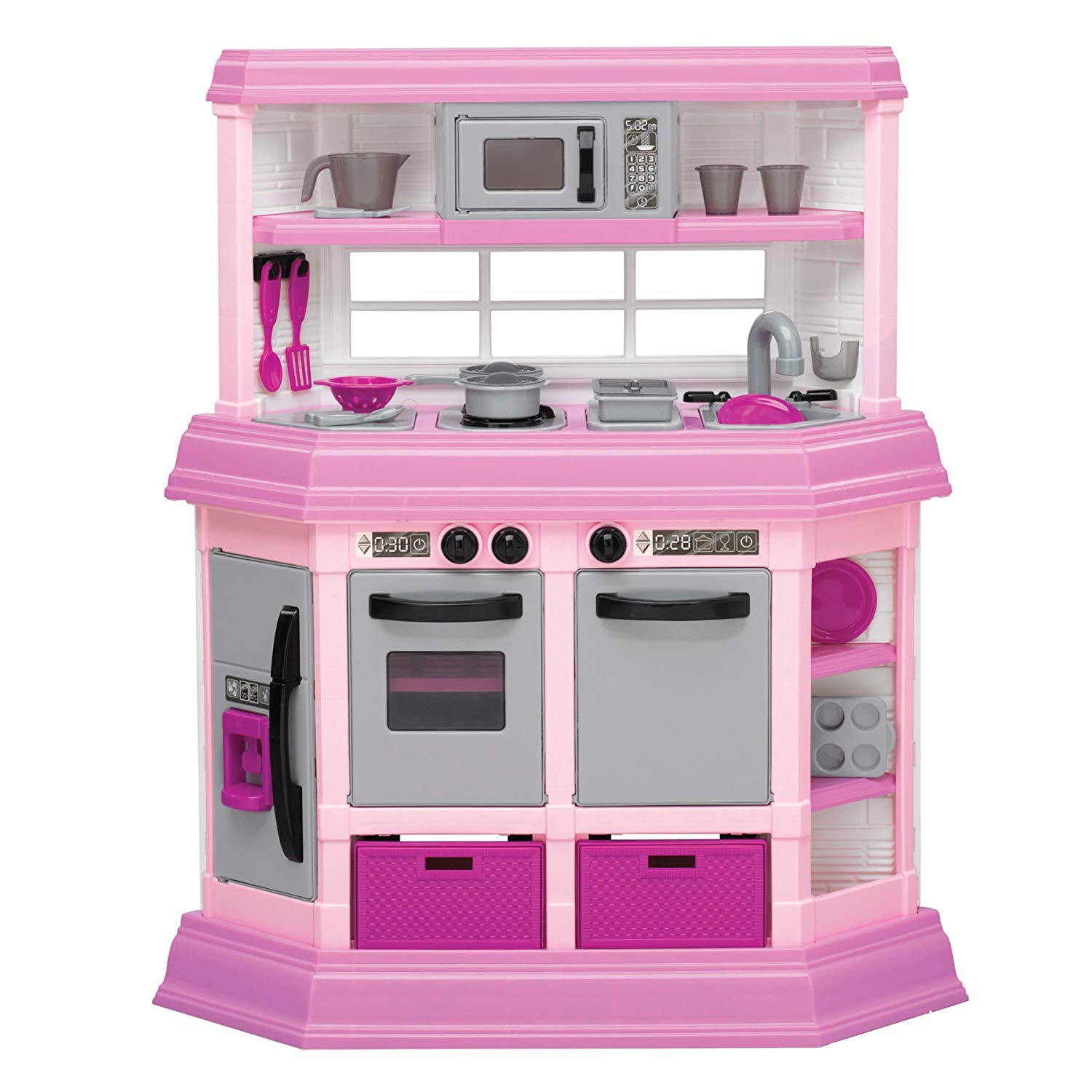 American Plastic Toys Interactive Custom Kitchen Set with 22 Accessories, 32.5" x 12.63" x 37.63"