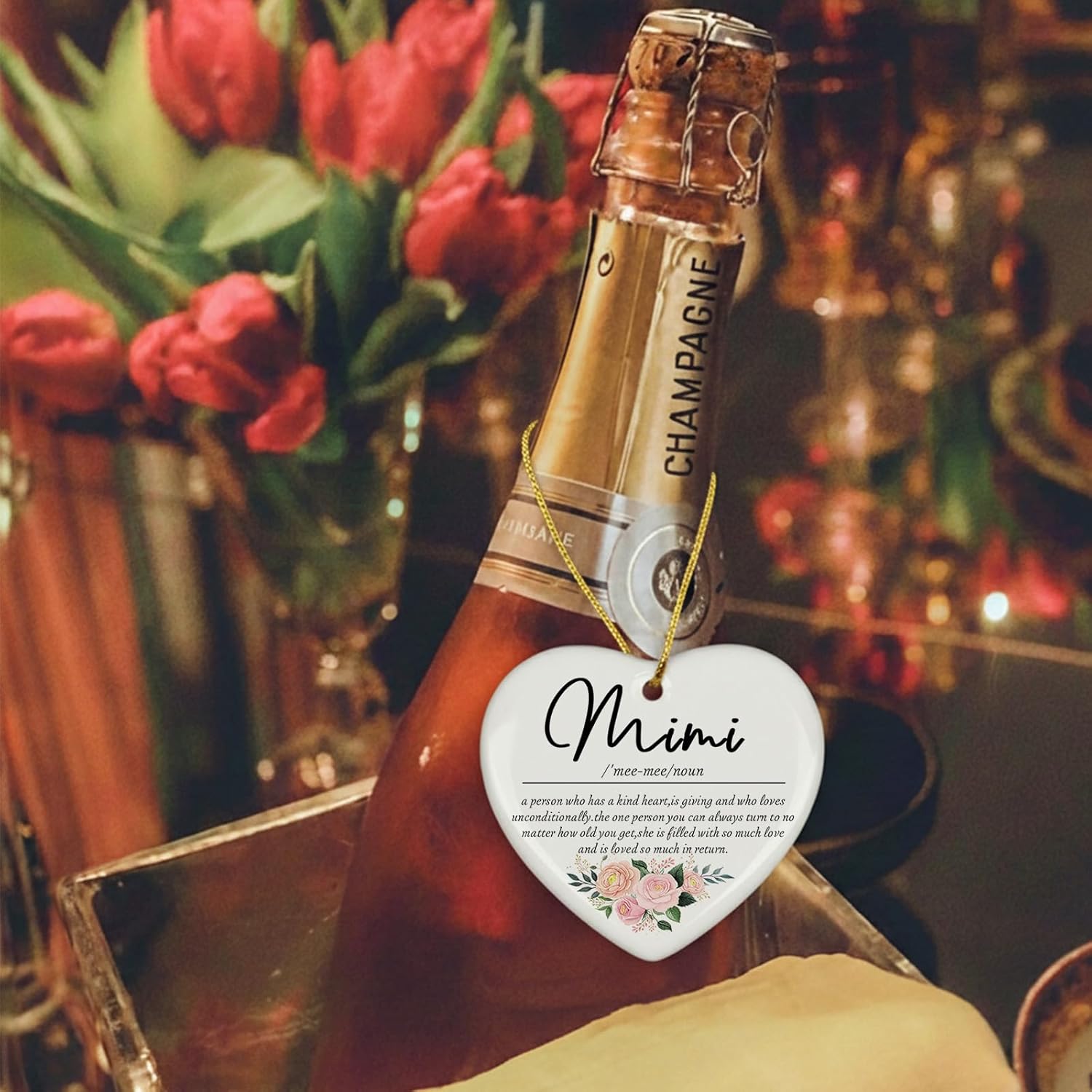 Mimi Grandma Christmas Ceramic Ornaments Gifts，Mimi Definition Appreciation Gifts for Grandma Grandmother, Floral Hanging Heart Ornament Keepsake for Tree Car, Rustic Holiday Decorations 3in - Image 7