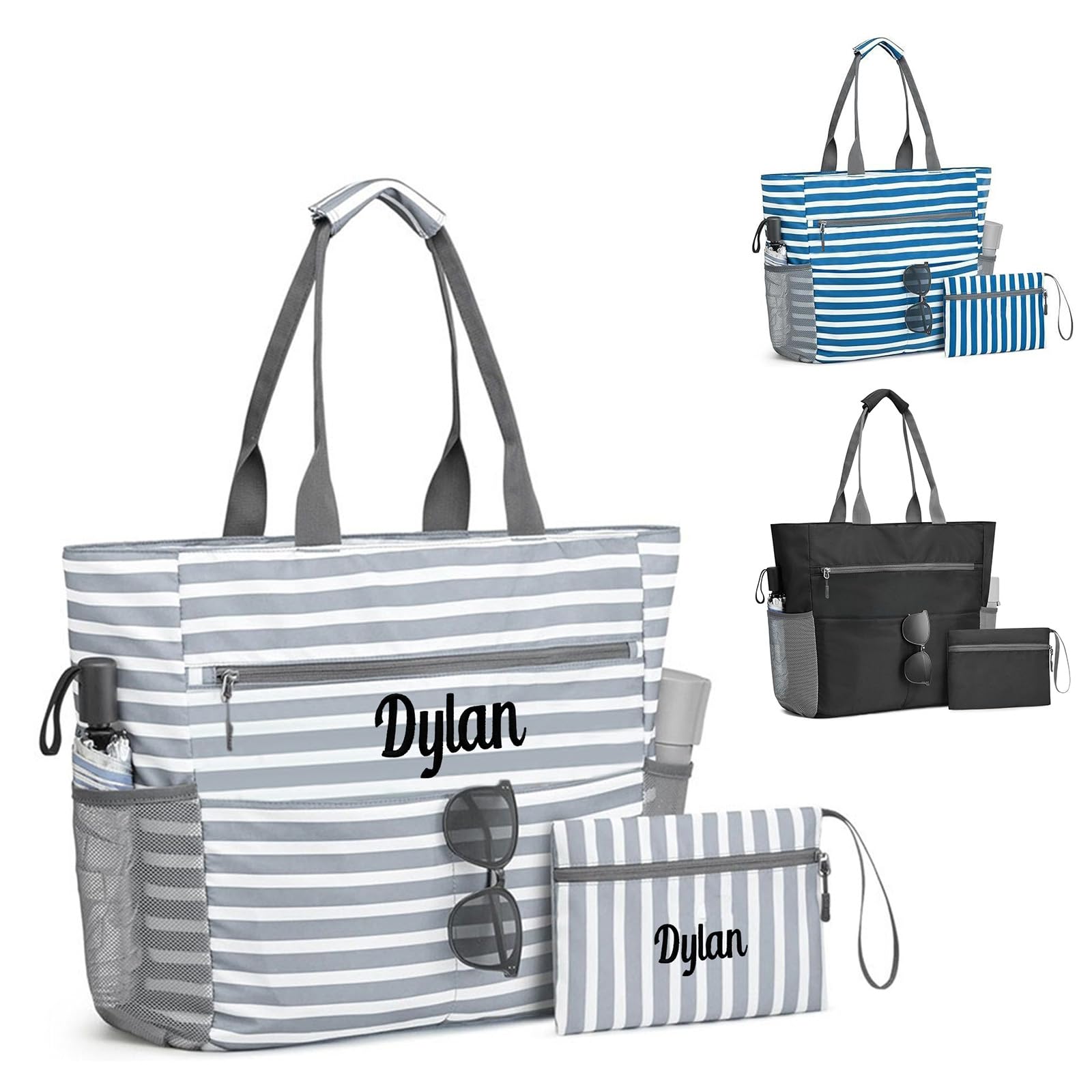 Ulico Personalzied Beach Tote Bag with Embroidered Name,Custom Large Foldable Pool Bag for Women Men-Waterproof Sandproof