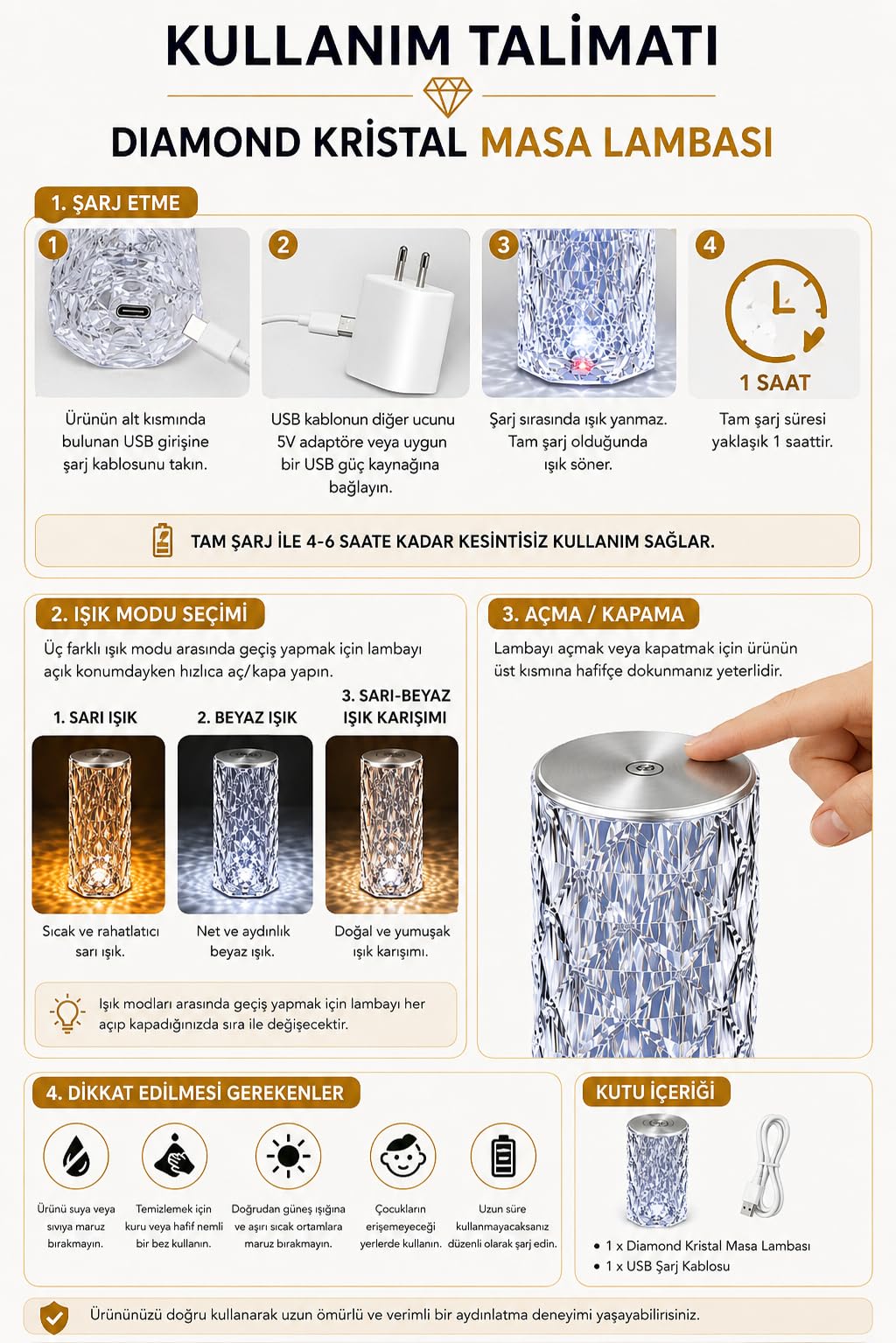 Led Şarjlı Masa Lambası, Kristal Masa Lambası, Dıamond Masa Lambası, Kablosuz, 3 Farklı renk Değişimi, Modern, Estetik, Taşınabilir, Karavan, Düğün, Nişan, Davet, Organizasyon, Bahçe Masa Lambası