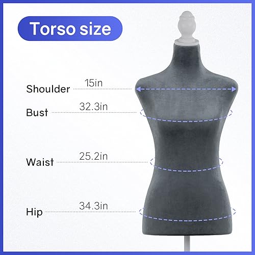 Miniatura 7 de Maniquí femenino, forma de vestido ajustable de altura de 50 a 63 pulgadas, maniquí de torso con trípode de madera para coser ropa, exhibición de