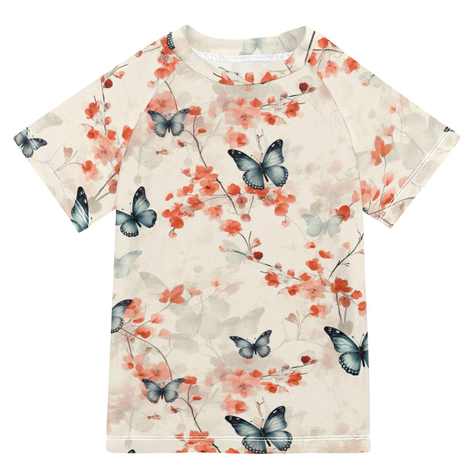 ALAZA Kids Rash Guard Boys Toddler Swim Shirts Short Sleeve Chinese Style Butterfly UPF 50+ 3T