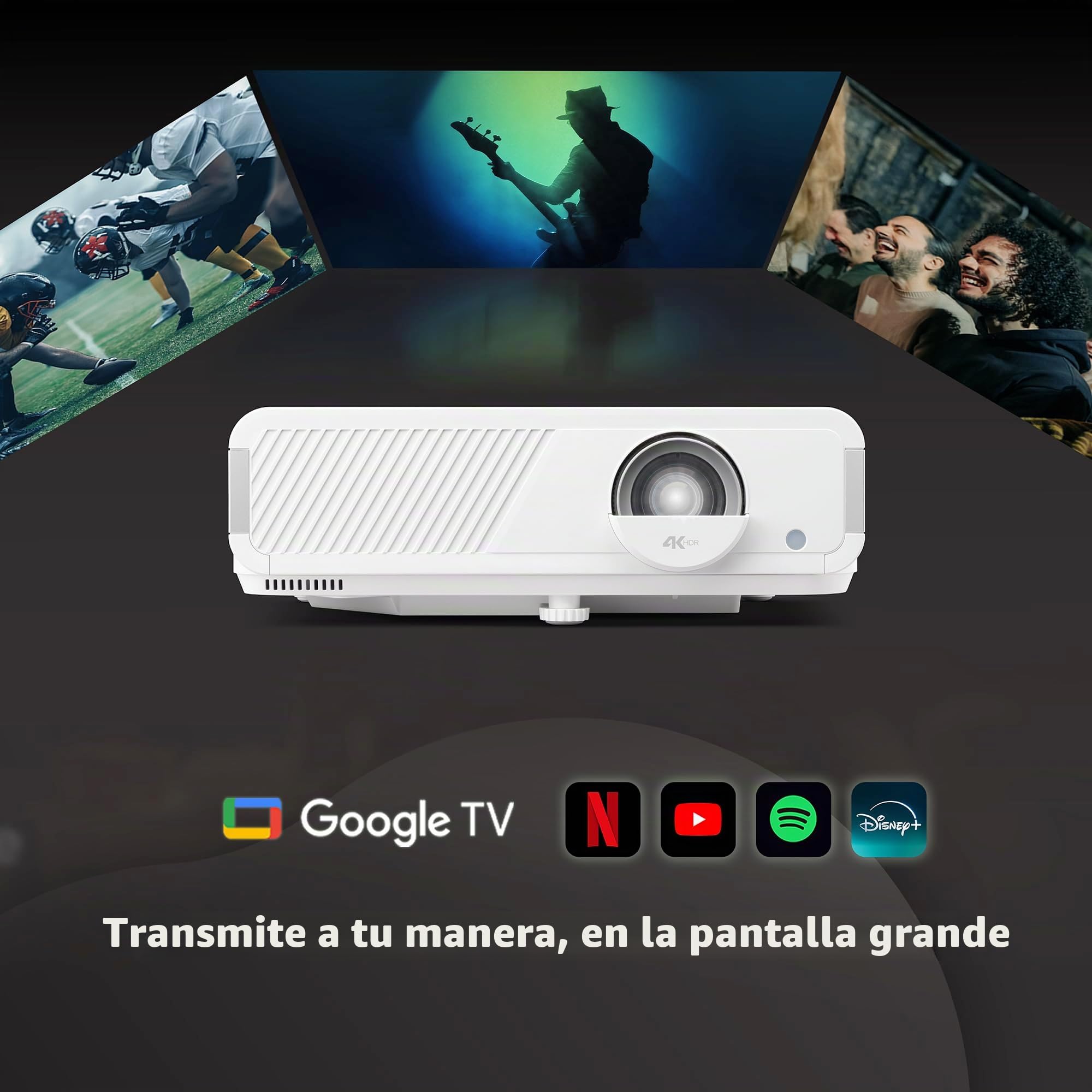 ViewSonic LX750-4K Proyector 4K real con Google TV integrado, 4000 lúmenes ANSI, HDR y HLG, zoom óptico de 1.3X, retardo de entrada de 2.9 ms, Keystone automático H/V, proyector láser para cine en