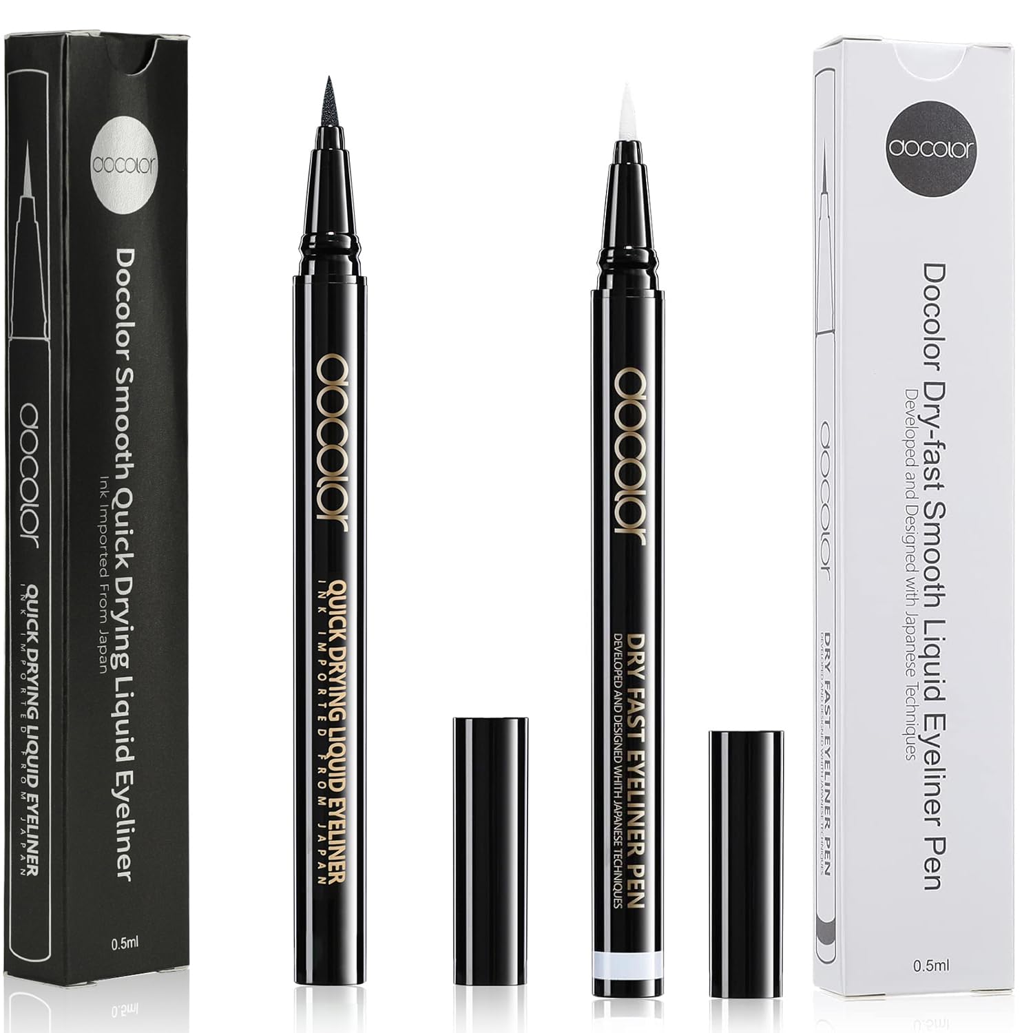 docolorWaterproof Eyeliner Pen Super Slim Precise All Day Eye Liner Gel (Black & White, 2PCS)