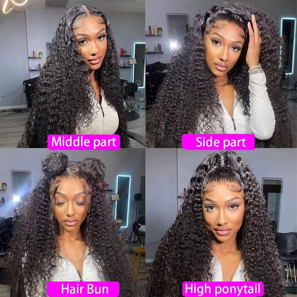 32 Inch 13x6 Deep Wave Lace Front Wig Human Hair 200% Density Pre Plucked Brazilian Virgin Deep Curly 13x6 HD Lace Front Wigs Wet and Wavy with Baby Hair for Women - Image 4