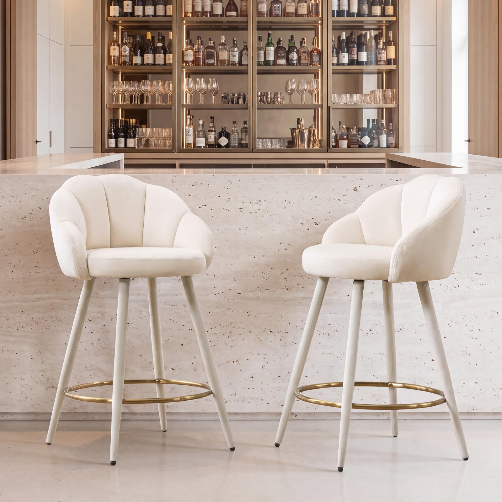 Ya-Home Set di 2 Sgabelli Cucina in Velluto con Poggiapiedi, Beige