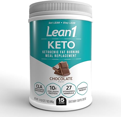 Miniatura 1 de Lean1 KETO sabor a chocolate tina 15 porción reemplazo de comida quemadora de grasa cetogénica por Nutrition 53