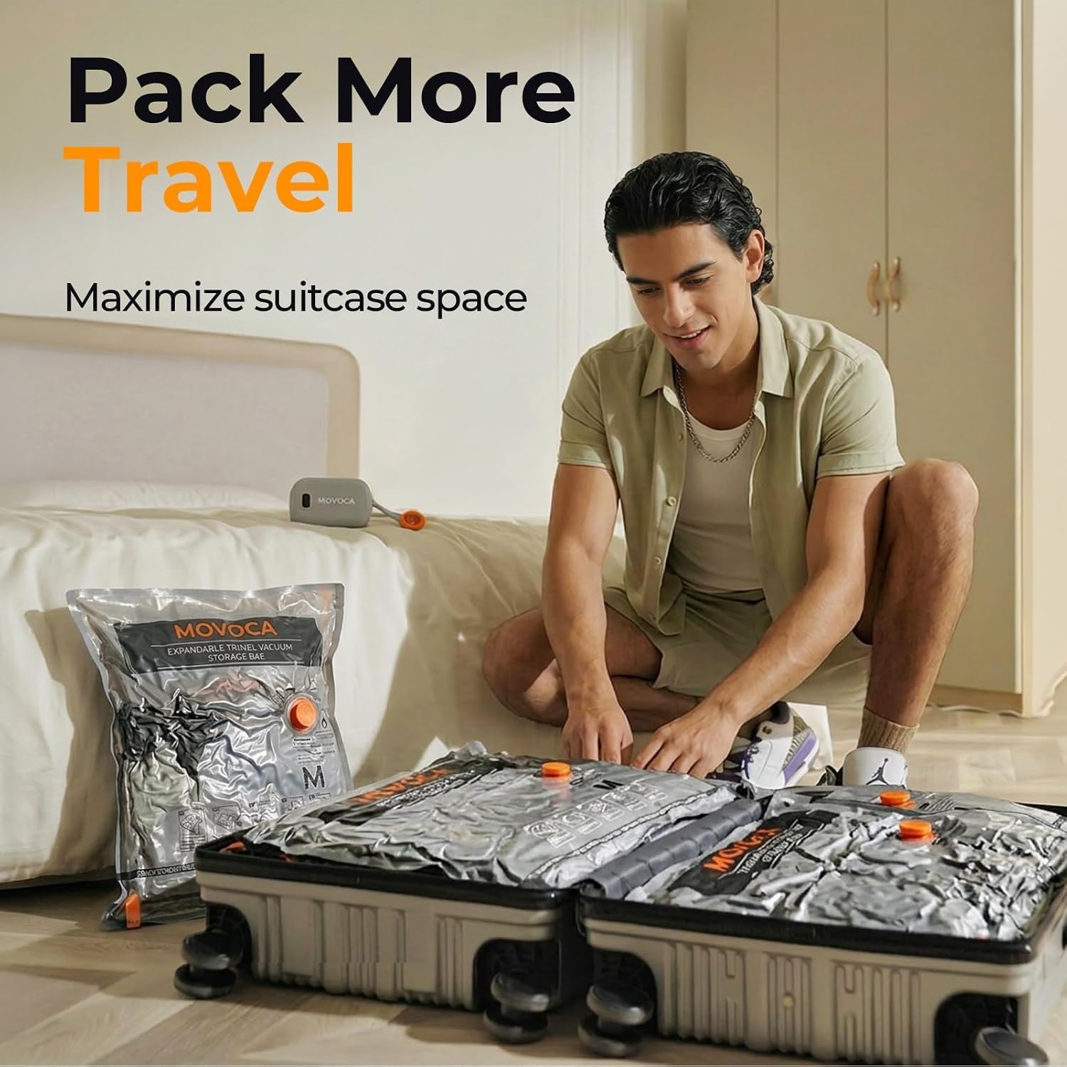 MOVOCA 15-Pack Vacuum Seal Bags for Clothing Travel with Electric Pump