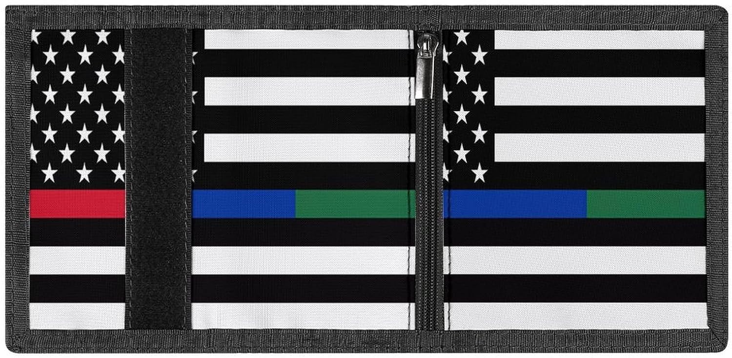 Police And Firefighter U.S.A. Flag Trifold Slim Wallet Front Pocket With Money Clip And ID Credit Card Slots For Travel Work