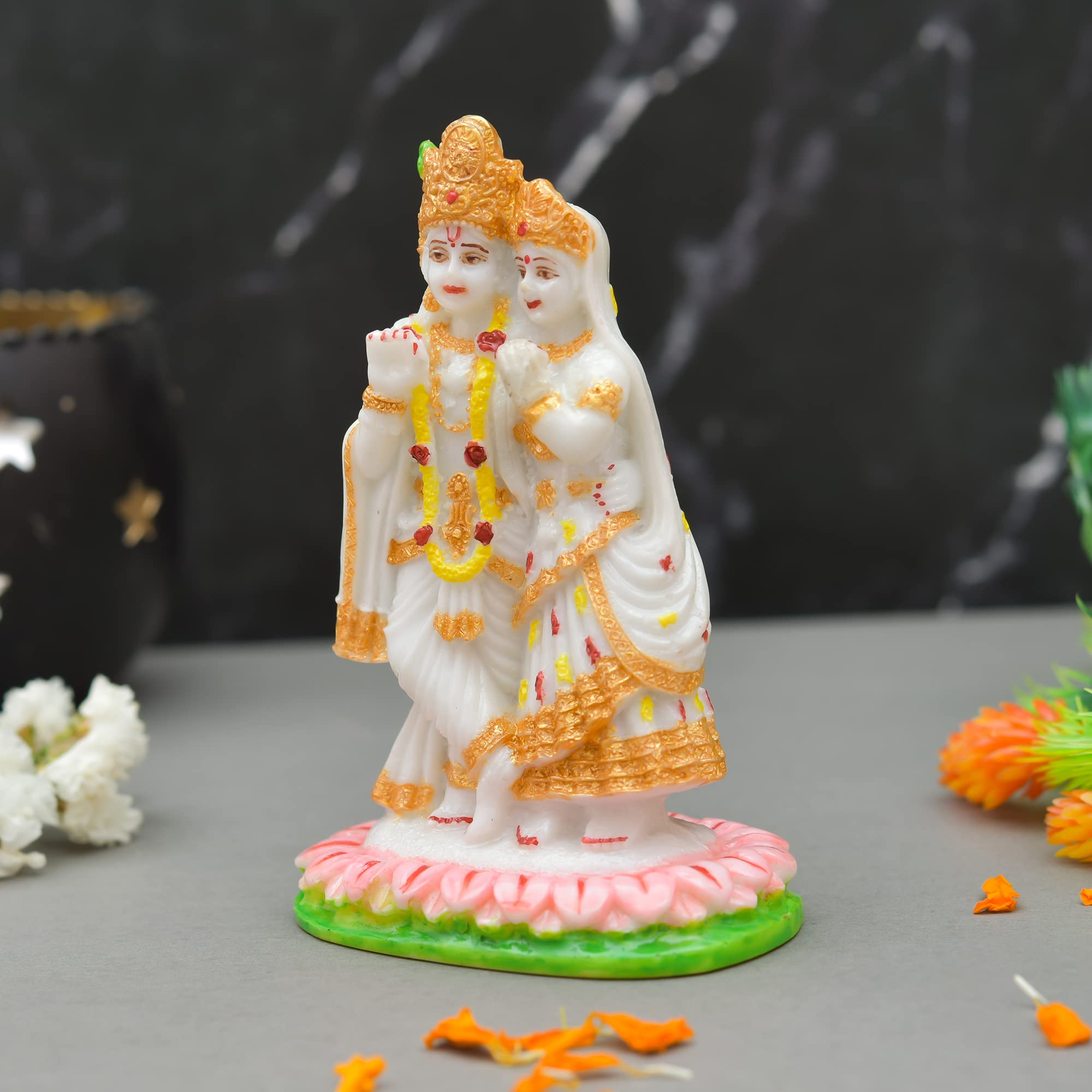 Archna Polyresin Handicraft Radha Krishna Statue for Pooja Home Office Decorative Showpiece Shree Krishna Figurine Idol Statue (4.5x3 Inch, White) - Image 4 thumbnail