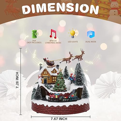 Miniatura 3 de Vipush Decoraciones de Casa de Pueblo Navideño de Resina Juego de Tren con Papá Noel Volador Decoración del Hogar Interior Figuras de Edificios Tren
