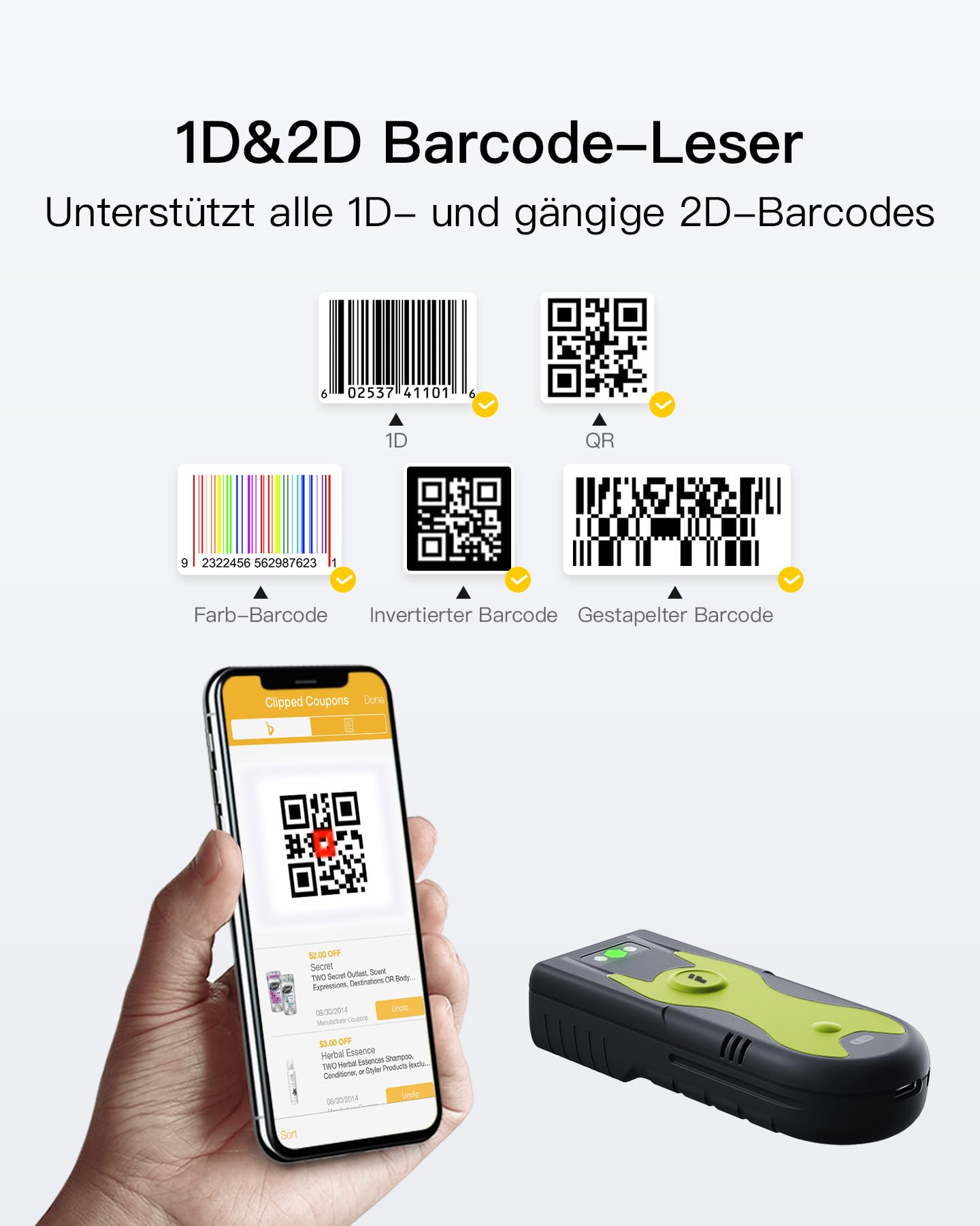 Inateck Barcode Scanner Bluetooth 2D 2,4Ghz USB Adapter BCST-42
