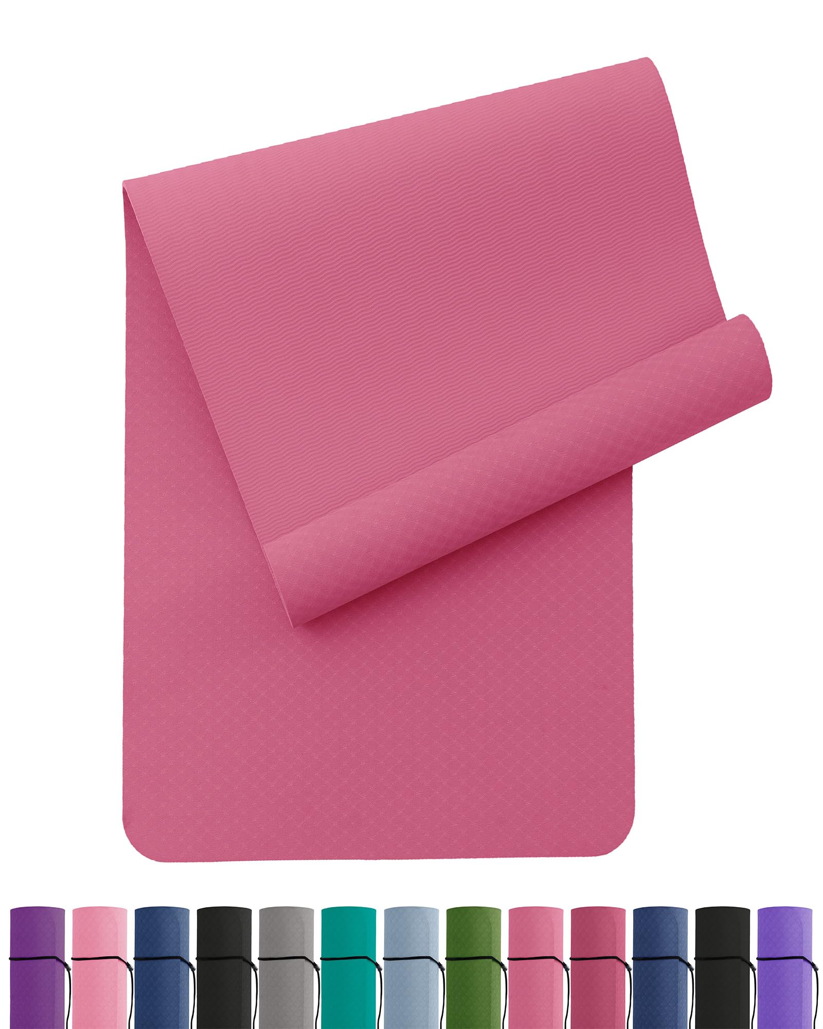Oak & Tea Yoga Mat for Women Men Non Slip Exercise Mat for Home Gym with Carry Strap, TPE Workout Mats for Meditation, Pilates 183x61x0.6cm (PLUM)