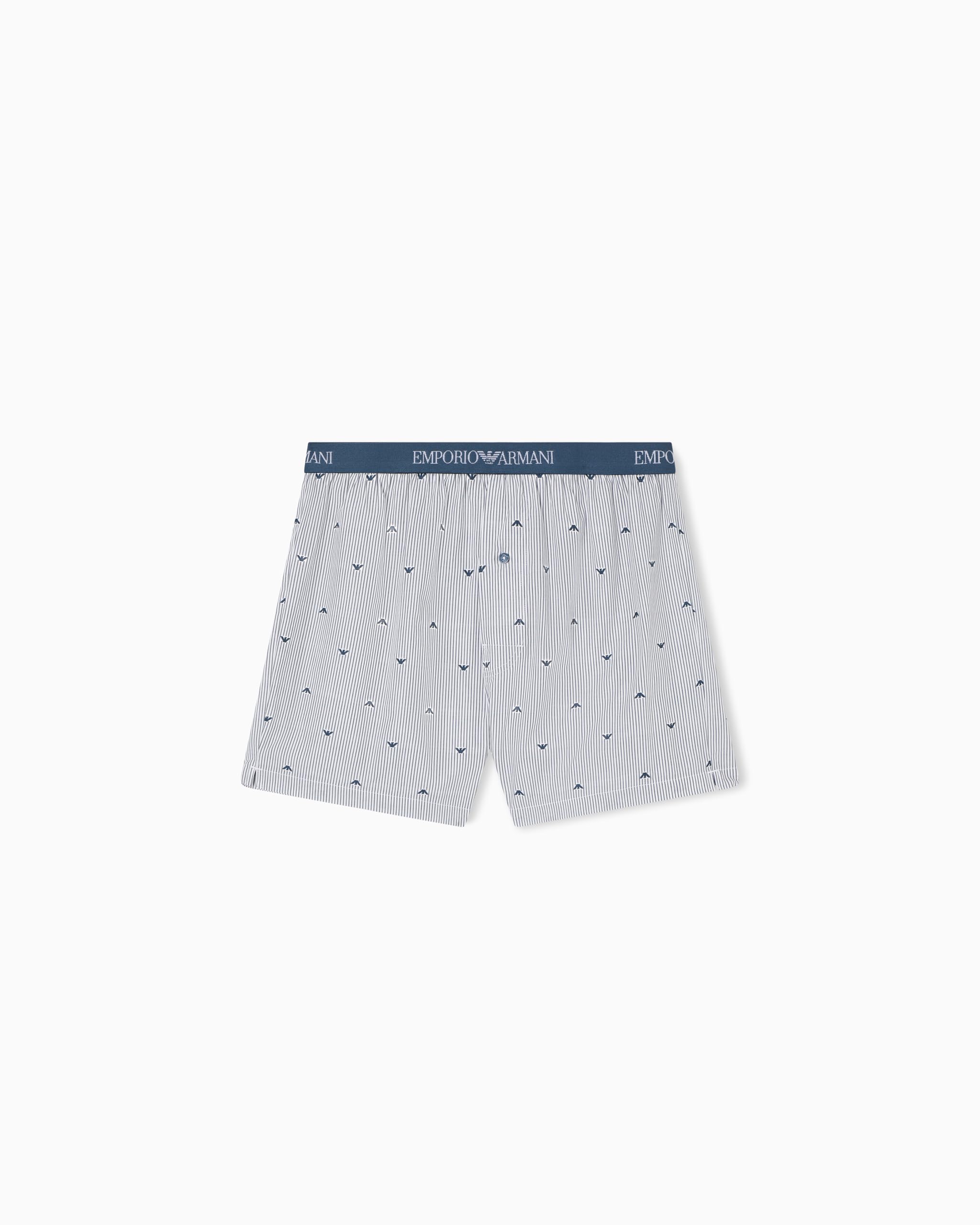 Emporio Armani Men's Yarn Dyed Woven Boxer Blue M