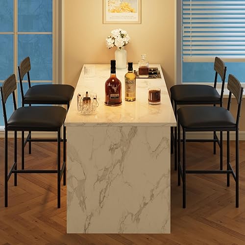 Miniatura 9 de GAOMON Juego de 2 taburetes de bar de altura de mostrador con reposapiés, taburetes de cocina de piel sintética, sillas de bar con respaldo para