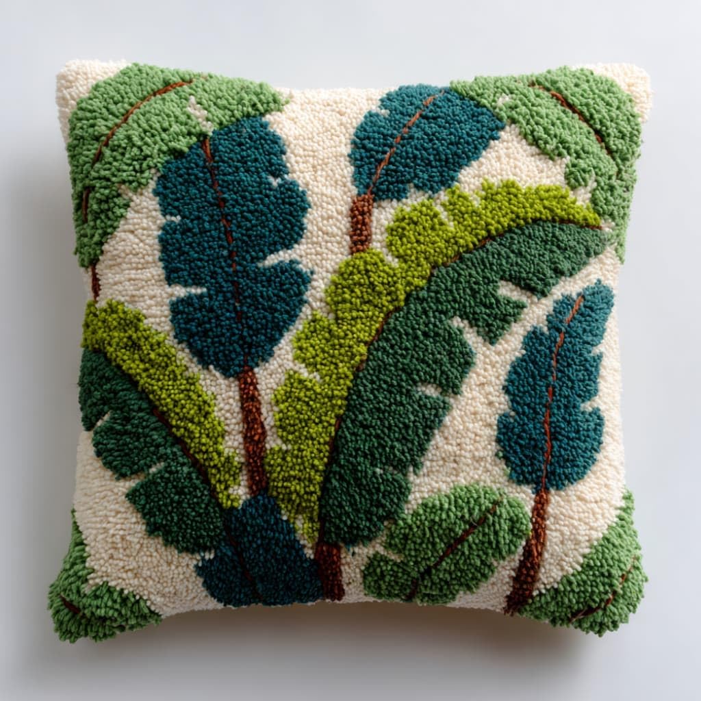 Taxpy Latch Hook Cushion Kits Leaf Pillowcase Kits Embroidery Kit 17X17 Inch DIY Needlework Pillow Cover Sofa Cushion Rug Making