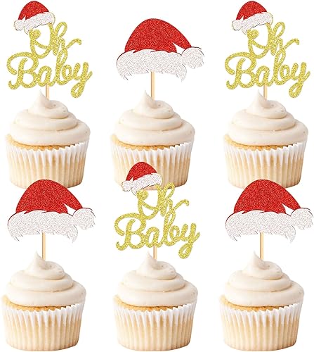 Miniatura 7 de Keaziu 24 piezas de pan de jengibre para cupcakes de Navidad, pan de jengibre, revelación de género, tema de Navidad, baby shower, niños, fiesta de