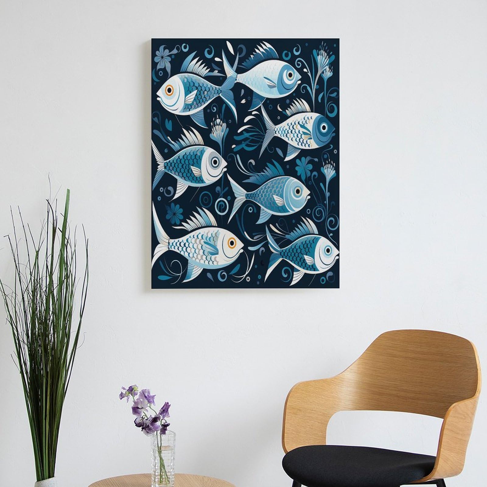 LPAGBCNU Malen nach Zahlen mit Cartoon-Fisch-Druck, Malen-nach-Zahlen-Set für Erwachsene, Anfänger, Erwachsene, Malen-nach-Zahlen-Kits auf Leinwand, DIY-Acryl-Ölfarben, Malerei mit Pinseln für