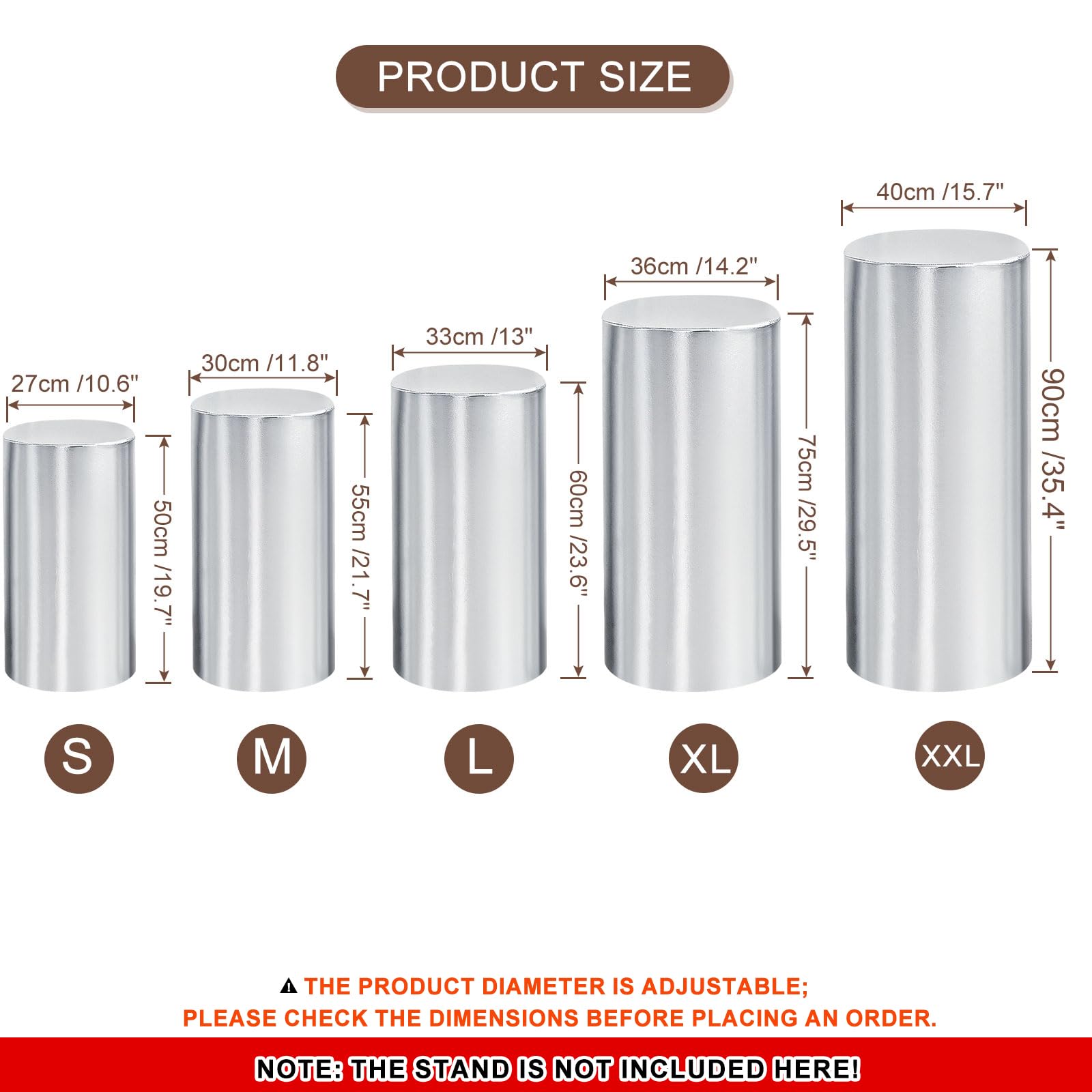 QUARKZMAN Set of 5 Housses Pour Supports Cylindriques Ton Argenté, Housse Pour Socle Pour Décoration De Mariage Anniversaire Fête, Contient Uniquement (Tissu Métallisé)