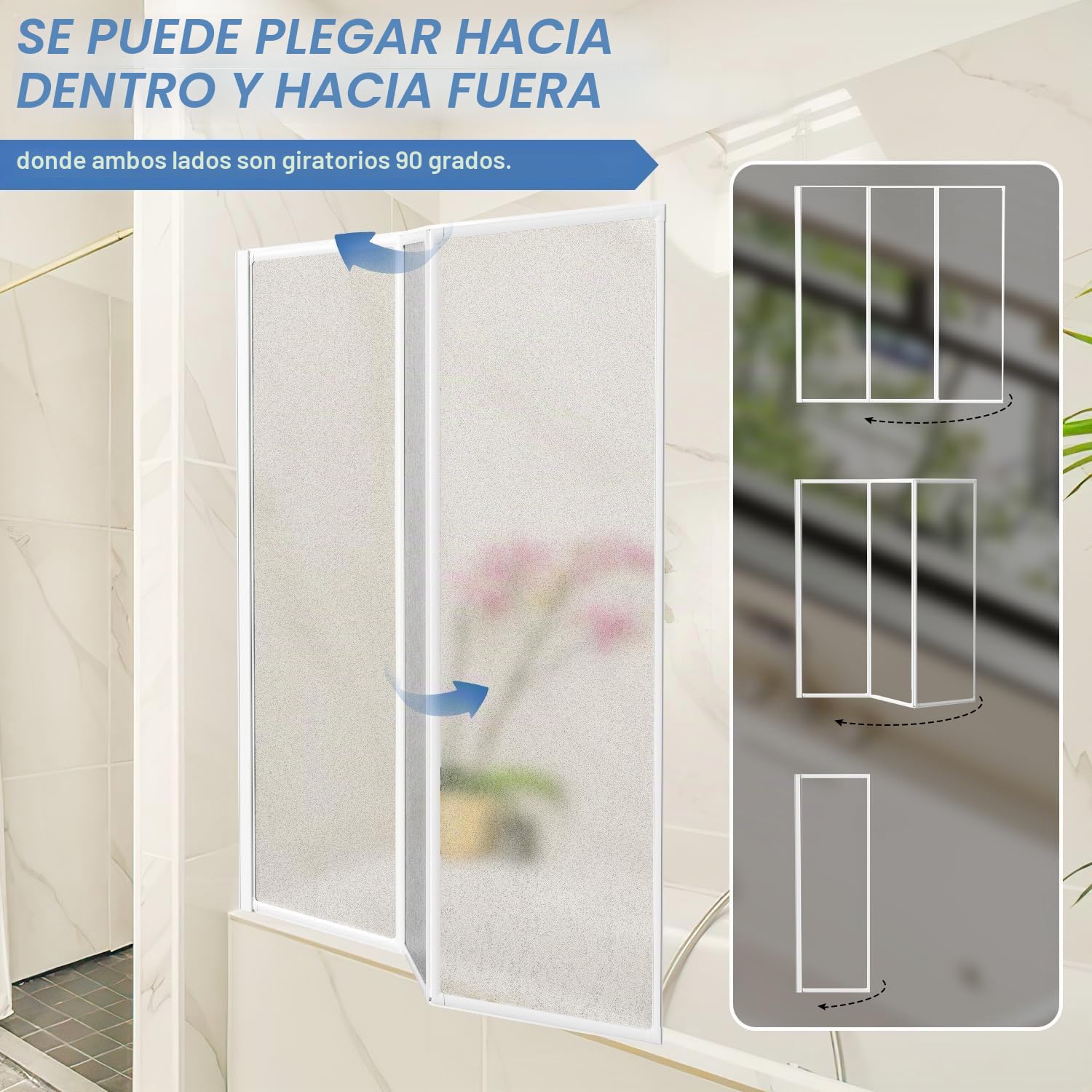 Mampara de ducha para bañera de 100 x 140 cm, 2 piezas, plegable de plástico PS irrompible, mampara de ducha con marco de aluminio blanco, accesorio para bañera con estructura de gotas como