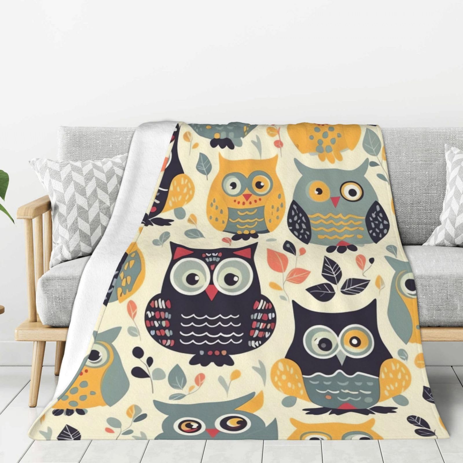Animal Cartoon Owls Cute Throw Blanket Plush Flannel Fleece Blanket, Soft Lightweight Cozy Blankets 40"X30" for Bed Couch Sofa Travel