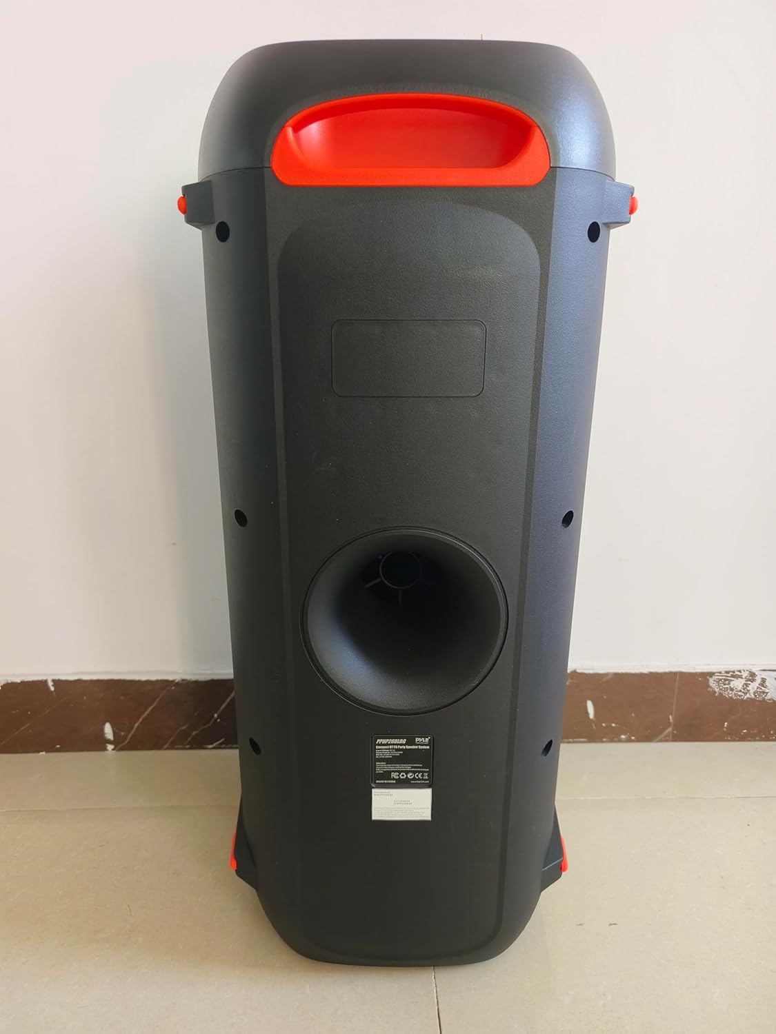 Pyle Compact Bluetooth PA Party Speaker System – 160W Portable Karaoke Machine with Built-in Battery, TWS, Mic Priority, USB/SD/BT/FM, Flashing LED Lights, Dual 6.5" Speakers, 11.6" x 11.6" x 25.2" - Image 9